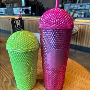Starbucks Vibrant Pink and Green Studded Accents Tumblers